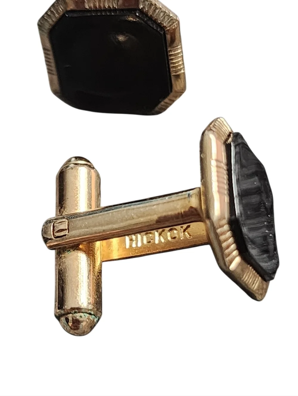 Vintage Hickok Goldtone Black Enamel Cufflinks